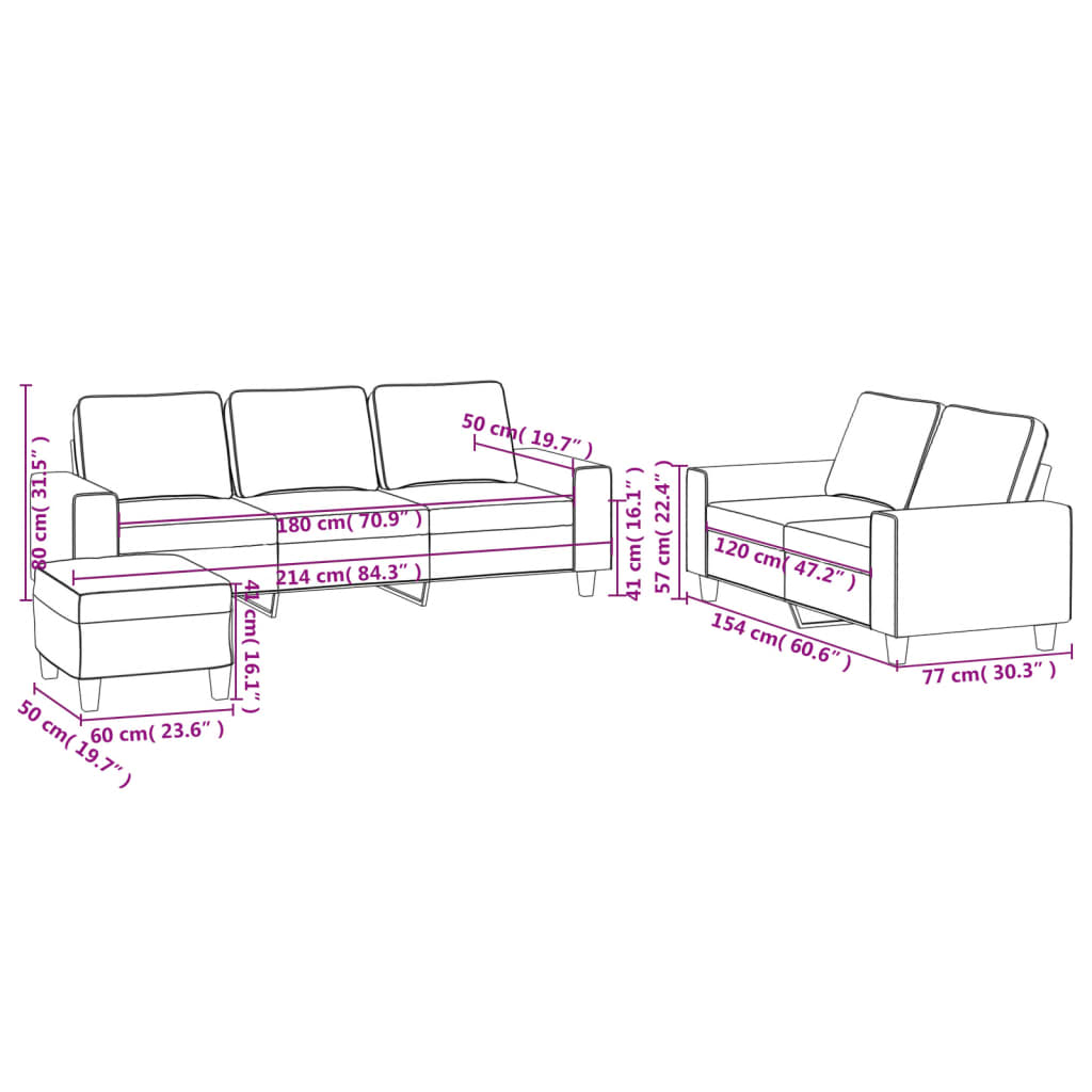 3-delige Loungeset stof bruin