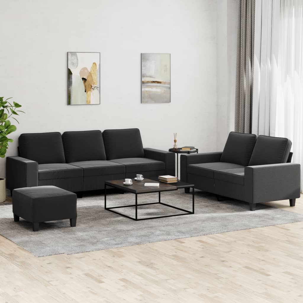 3-delige Loungeset stof zwart