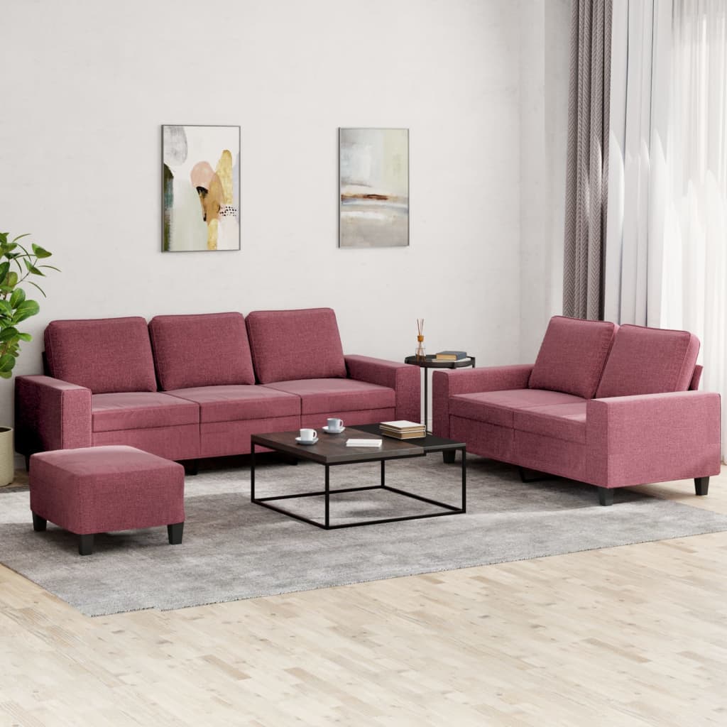 3-delige Loungeset stof wijnrood