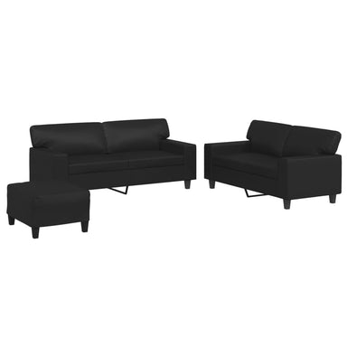 3-delige Loungeset kunstleer zwart
