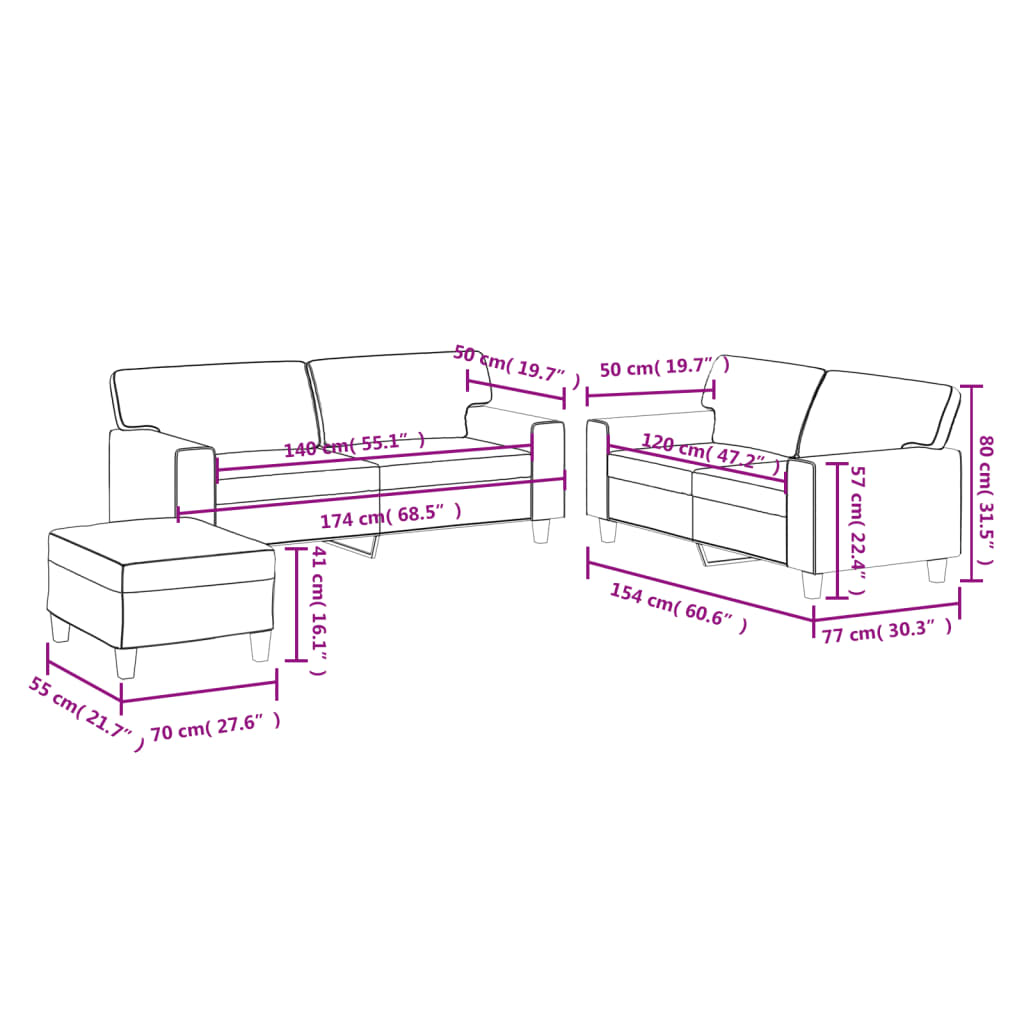 3-delige Loungeset kunstleer zwart
