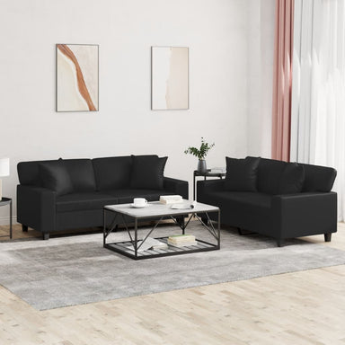 2-delige Loungeset met kussens kunstleer zwart