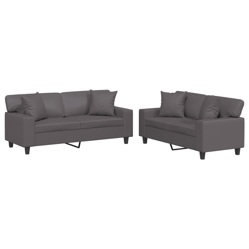 2-delige Loungeset met kussens kunstleer grijs