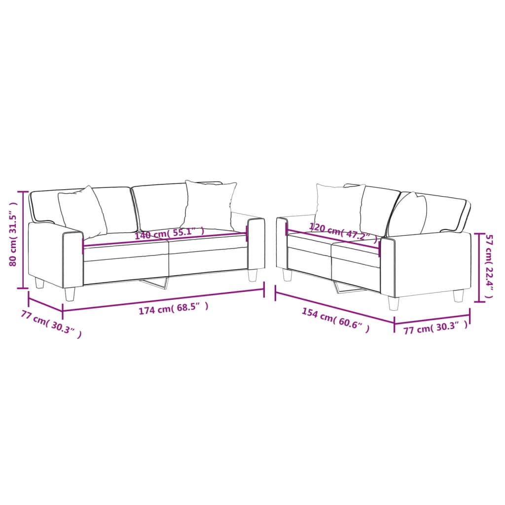 2-delige Loungeset met kussens kunstleer grijs