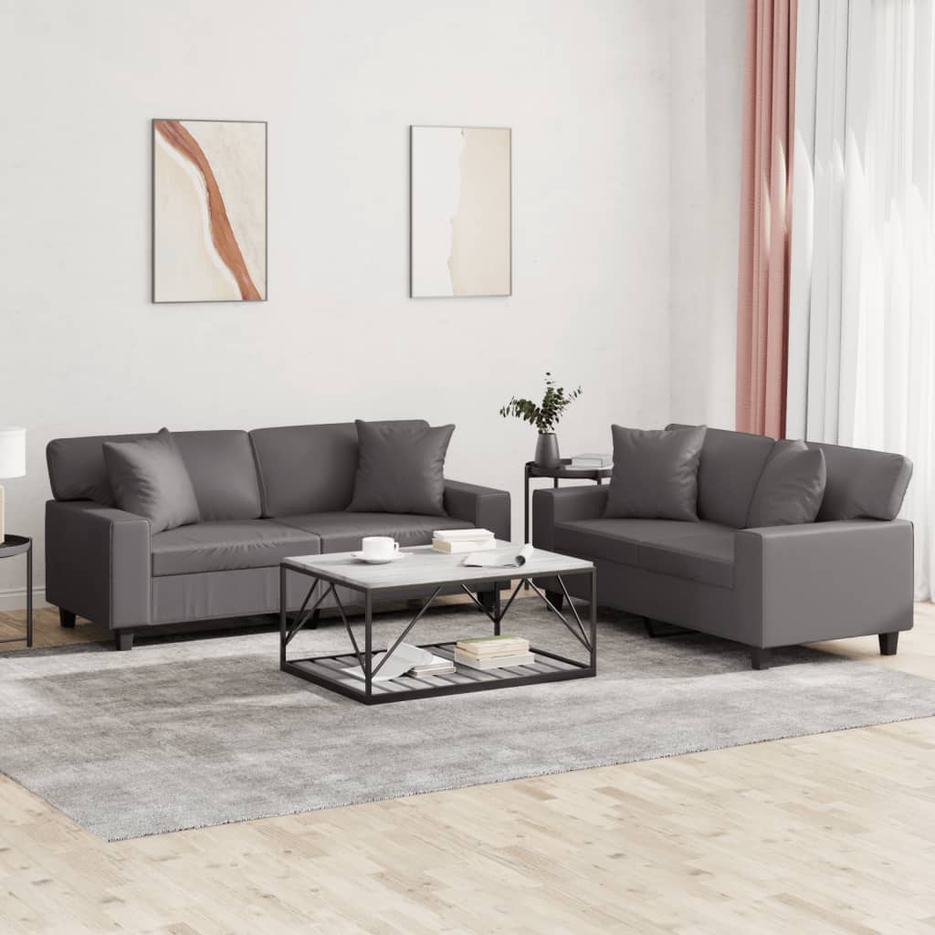 2-delige Loungeset met kussens kunstleer grijs