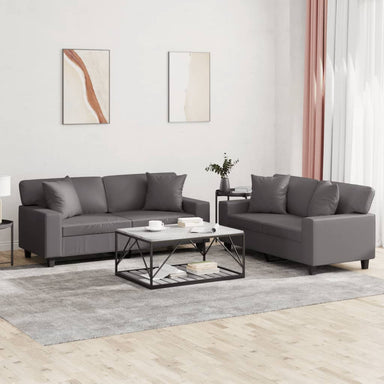 2-delige Loungeset met kussens kunstleer grijs