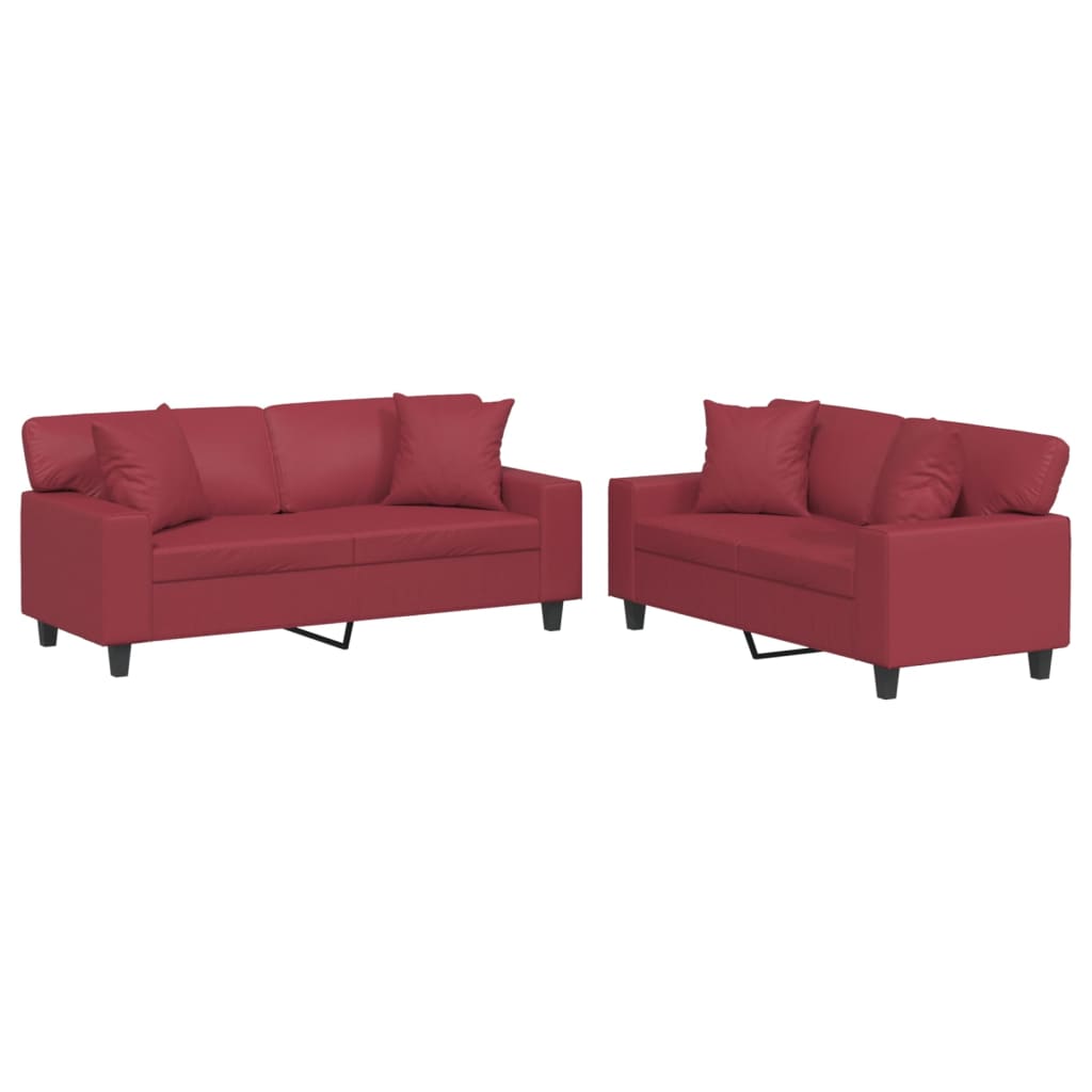 2-delige Loungeset met kussens kunstleer wijnrood