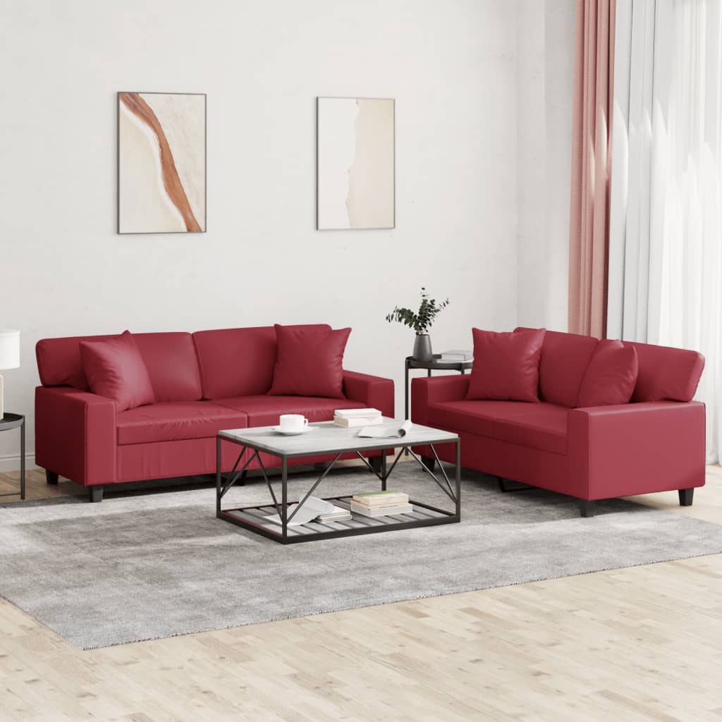 2-delige Loungeset met kussens kunstleer wijnrood