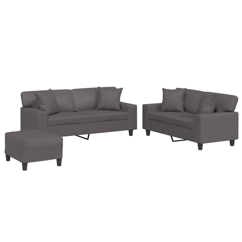 3-delige Loungeset met kussens kunstleer grijs