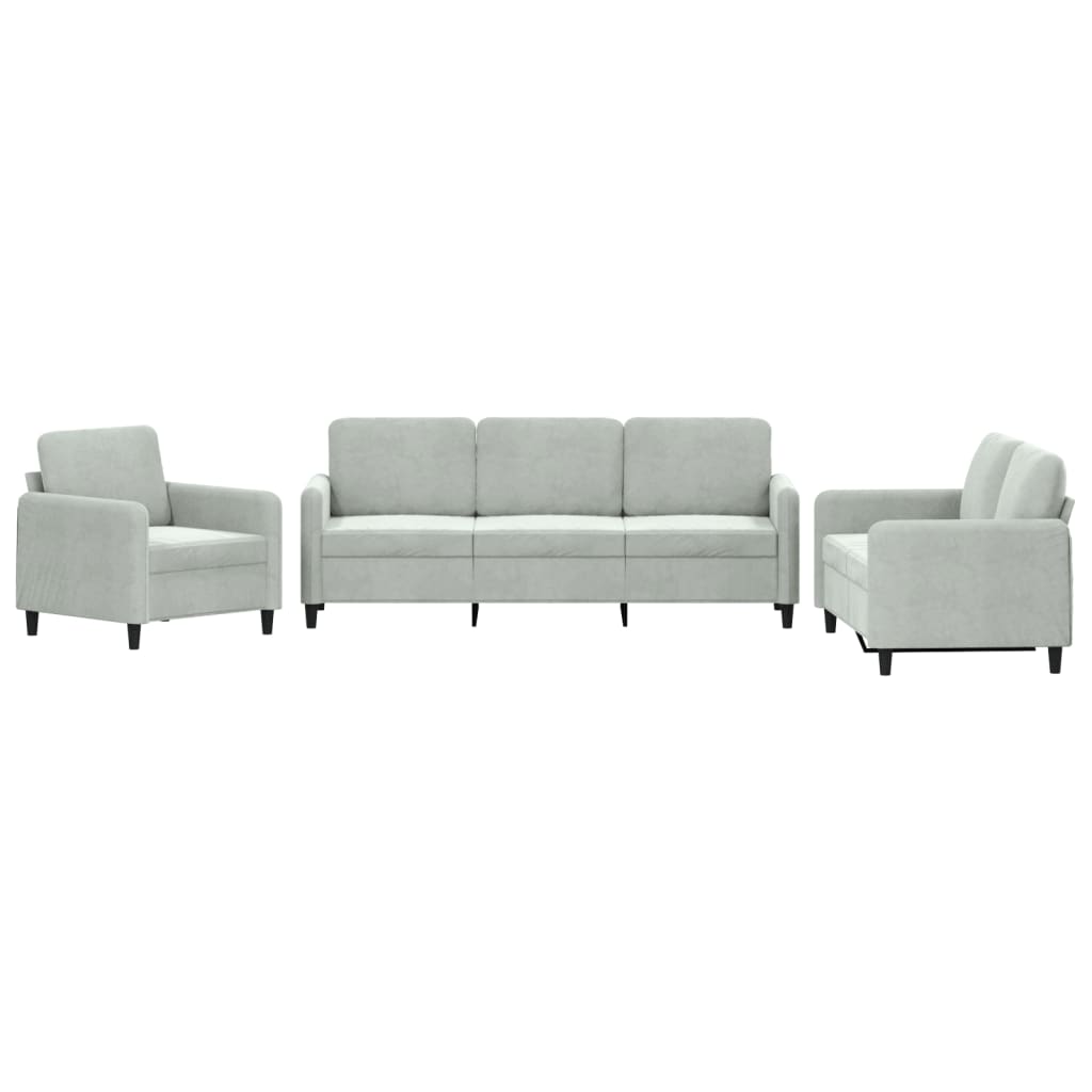 3-delige Loungeset fluweel lichtgrijs