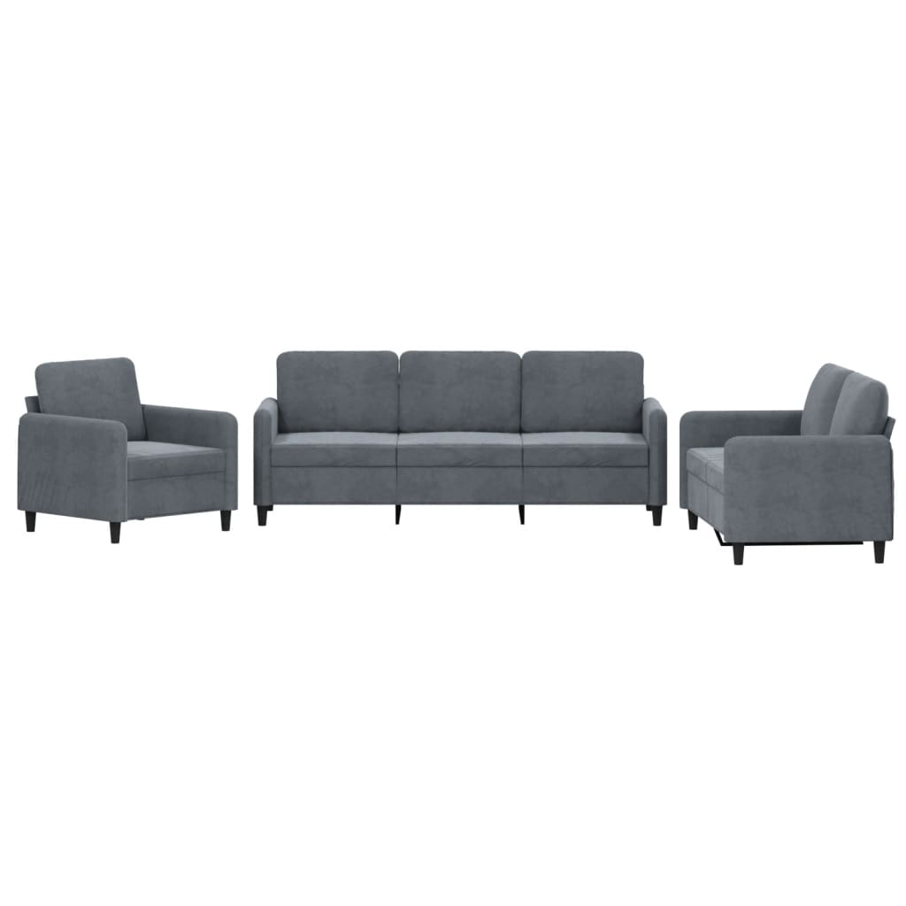 3-delige Loungeset fluweel donkergrijs