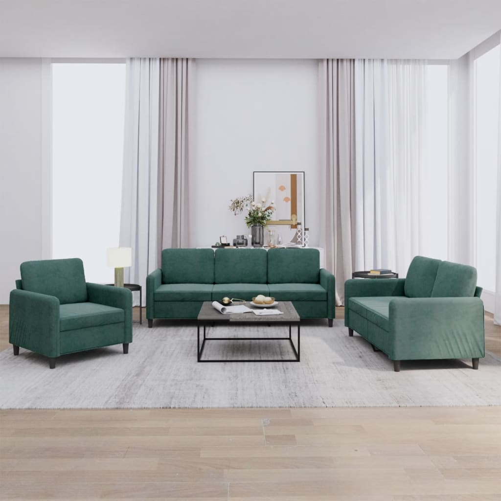 3-delige Loungeset fluweel donkergroen