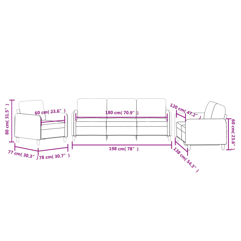 3-delige Loungeset fluweel wijnrood