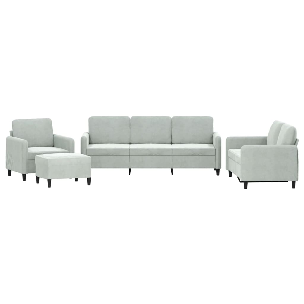 4-delige Loungeset fluweel lichtgrijs