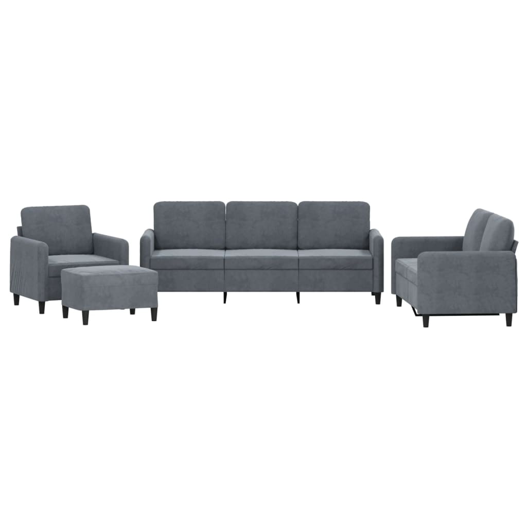 4-delige Loungeset fluweel donkergrijs