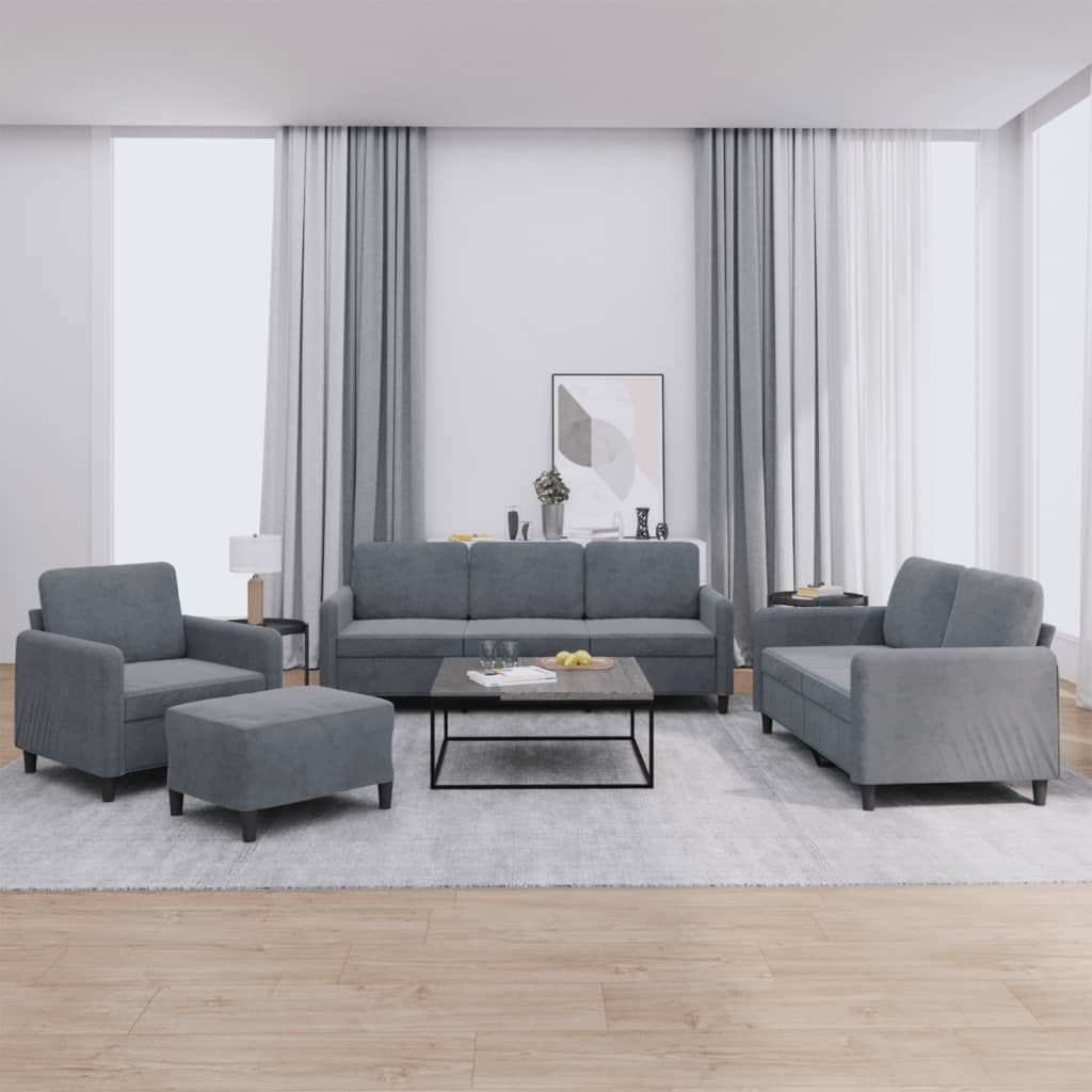 4-delige Loungeset fluweel donkergrijs