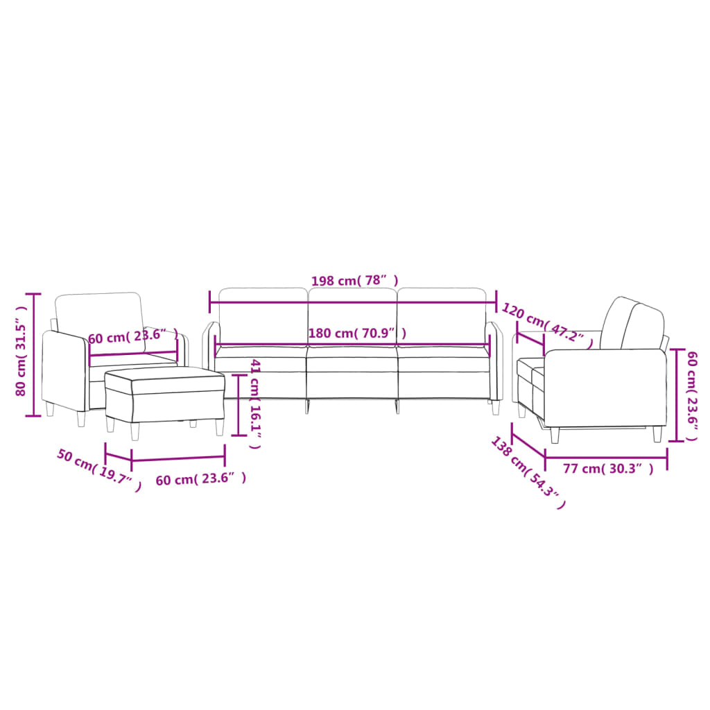 4-delige Loungeset fluweel wijnrood