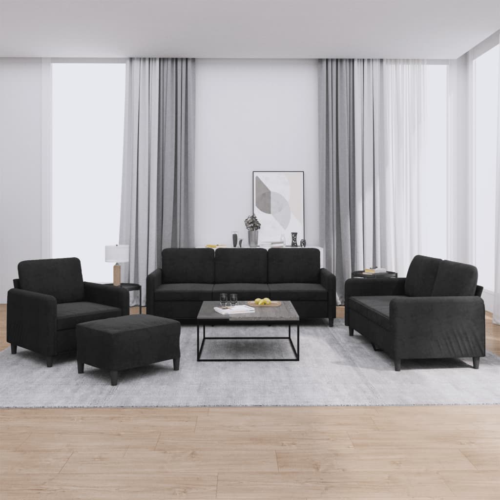 4-delige Loungeset fluweel zwart