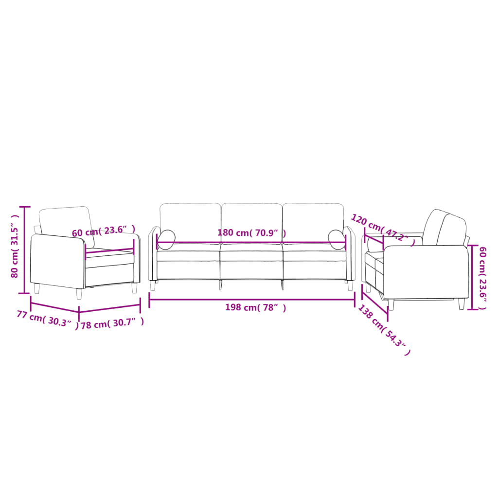 3-delige Loungeset met kussens fluweel lichtgrijs