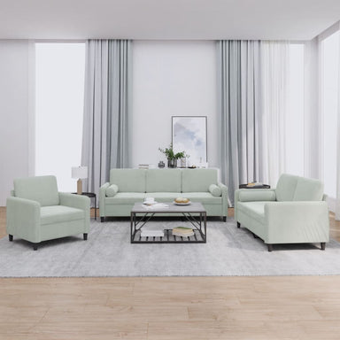 3-delige Loungeset met kussens fluweel lichtgrijs