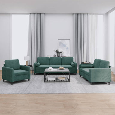 3-delige Loungeset met kussens fluweel donkergroen