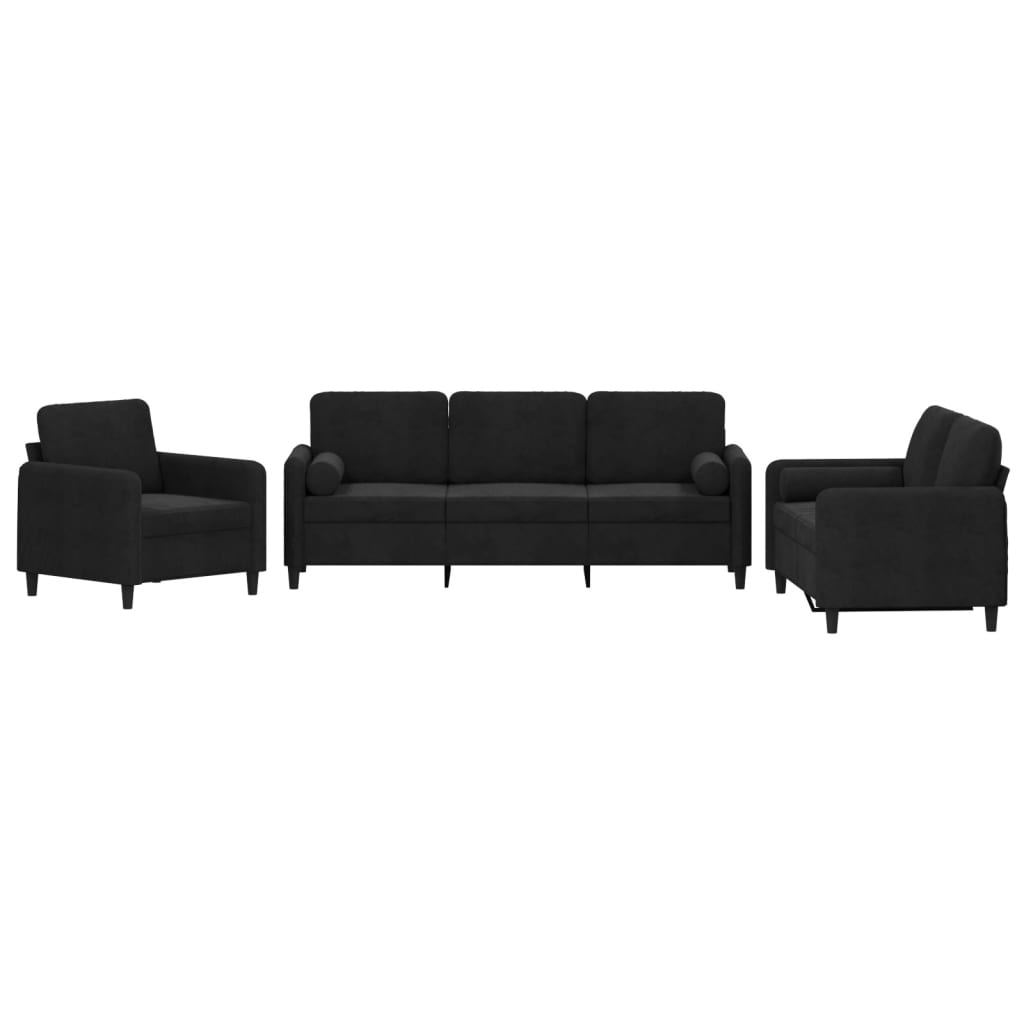 3-delige Loungeset met kussens fluweel zwart