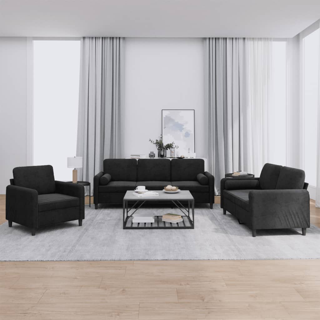 3-delige Loungeset met kussens fluweel zwart