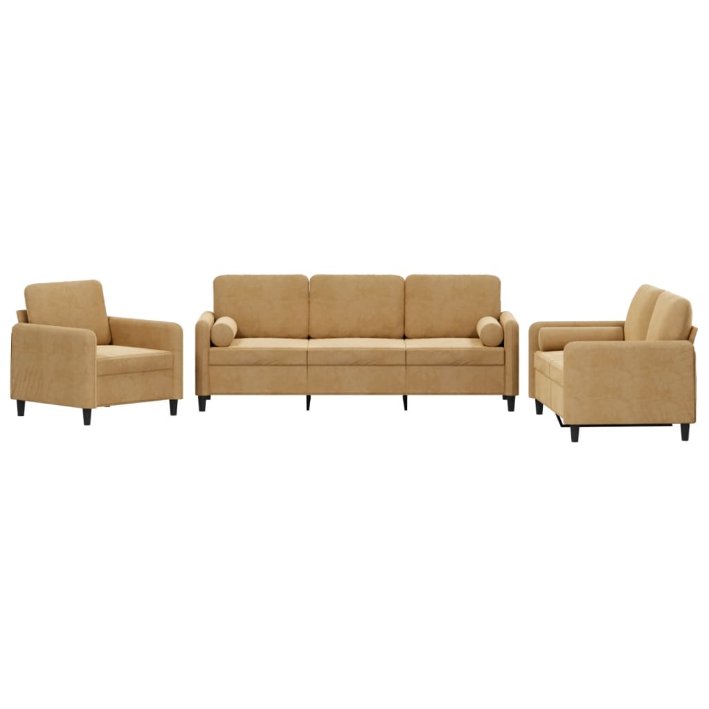 3-delige Loungeset met kussens fluweel bruin