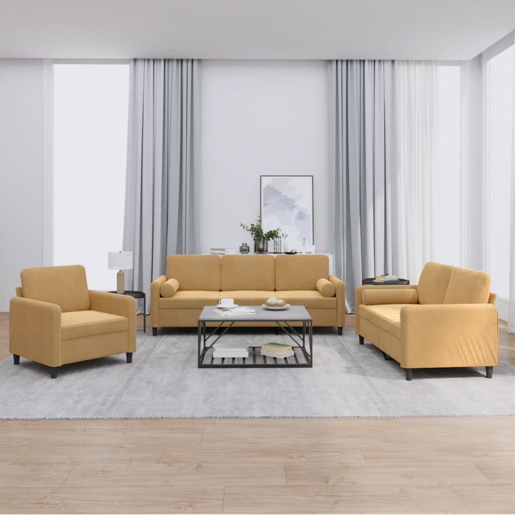 3-delige Loungeset met kussens fluweel bruin