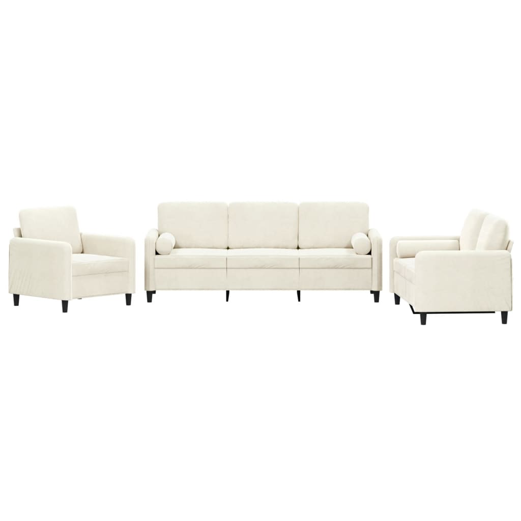 3-delige Loungeset met kussens fluweel crèmekleurig