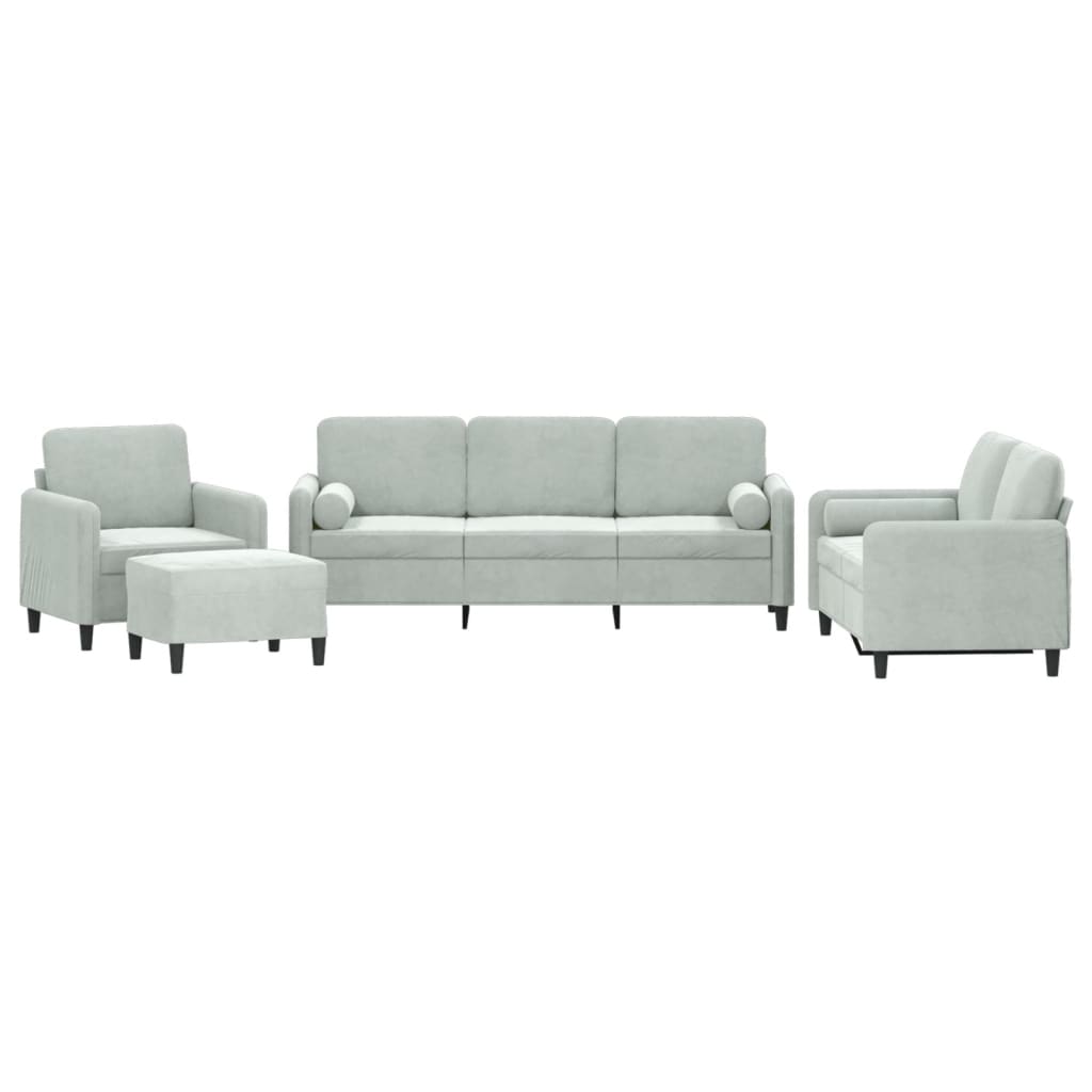4-delige Loungeset met kussens fluweel lichtgrijs