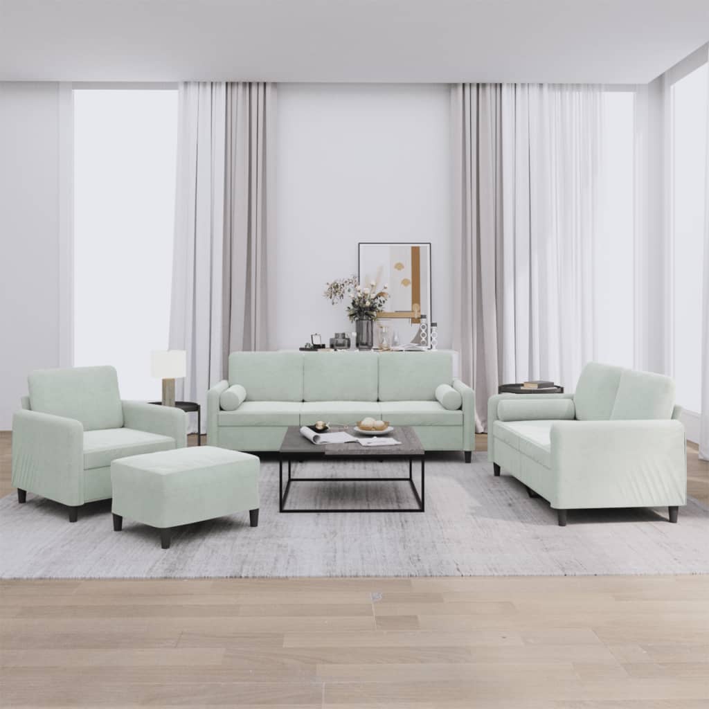 4-delige Loungeset met kussens fluweel lichtgrijs