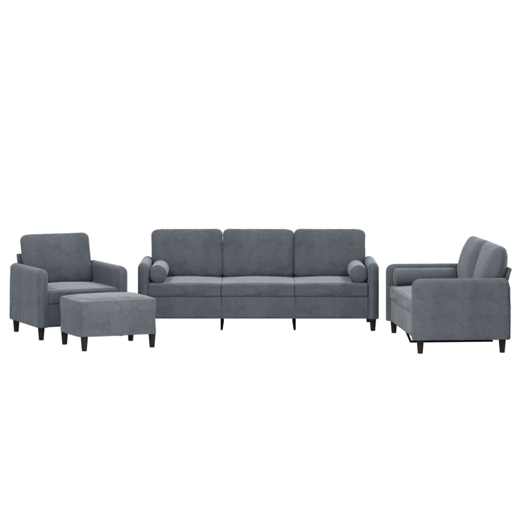 4-delige Loungeset met kussens fluweel donkergrijs