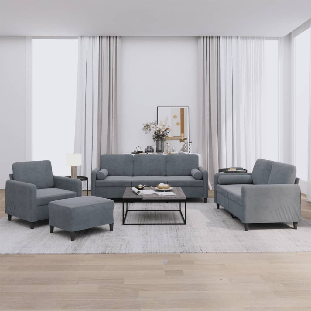 4-delige Loungeset met kussens fluweel donkergrijs