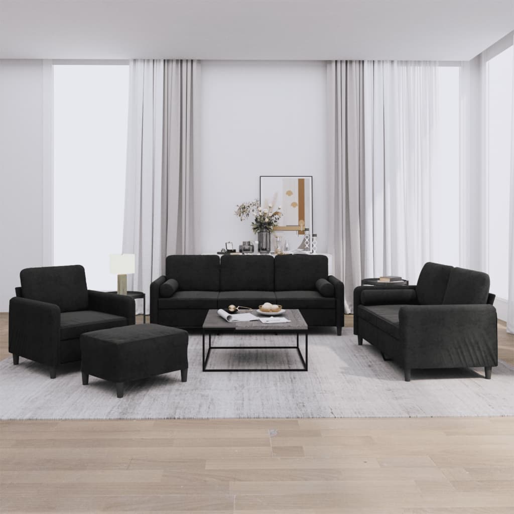 4-delige Loungeset met kussens fluweel zwart
