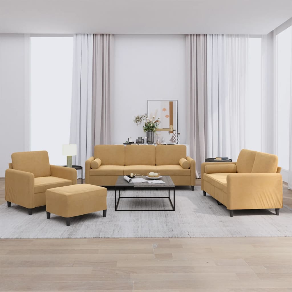 4-delige Loungeset met kussens fluweel bruin