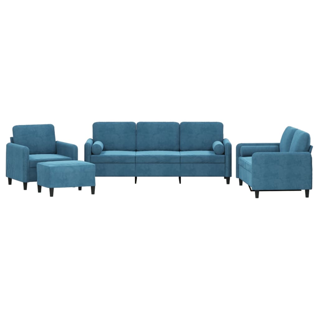 4-delige Loungeset met kussens fluweel blauw