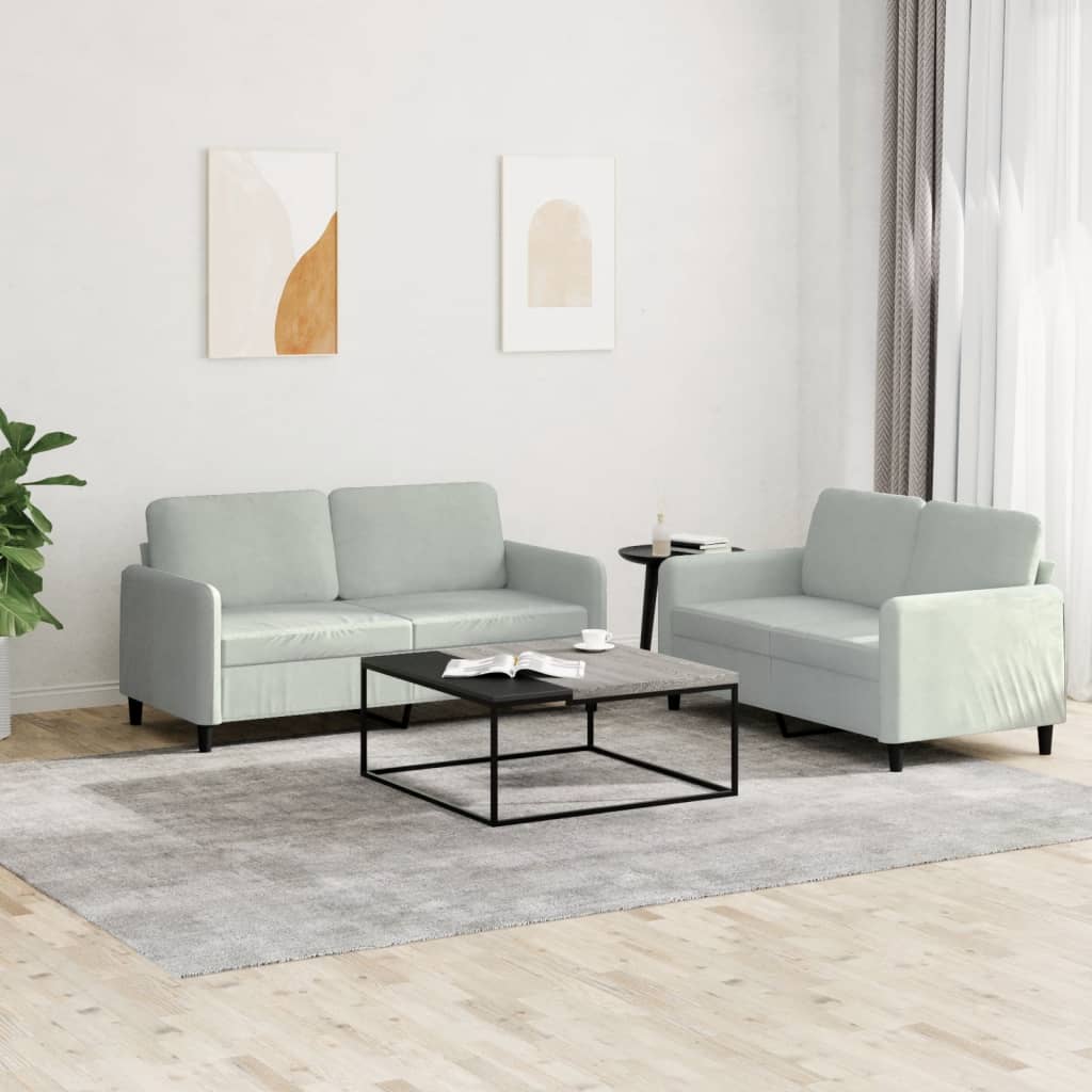 2-delige Loungeset fluweel lichtgrijs