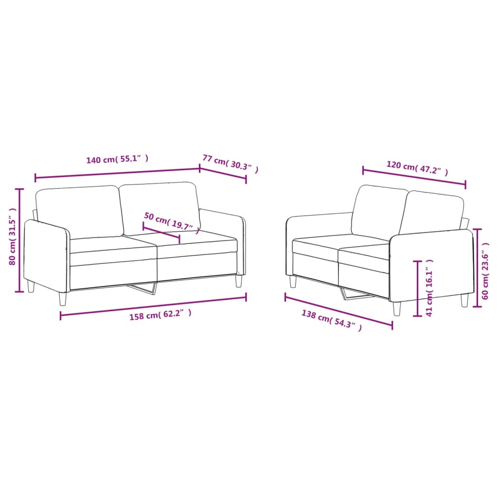 2-delige Loungeset fluweel donkergrijs