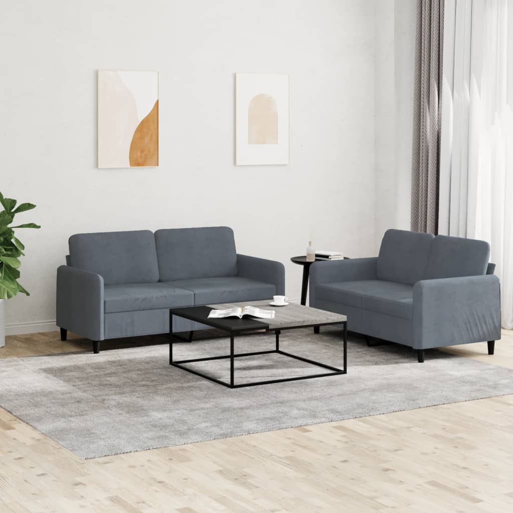 2-delige Loungeset fluweel donkergrijs