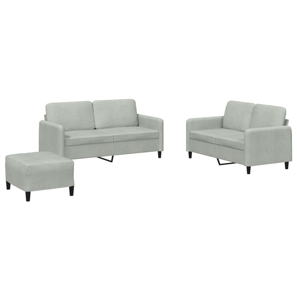 3-delige Loungeset fluweel lichtgrijs