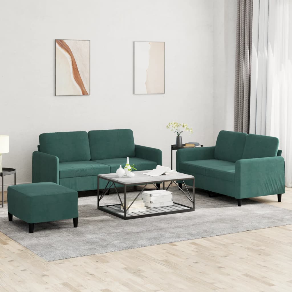 3-delige Loungeset fluweel donkergroen