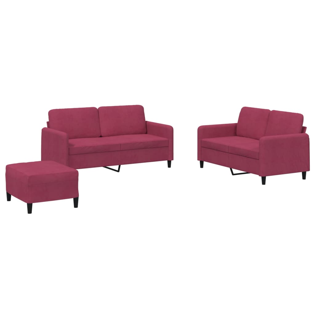 3-delige Loungeset fluweel wijnrood
