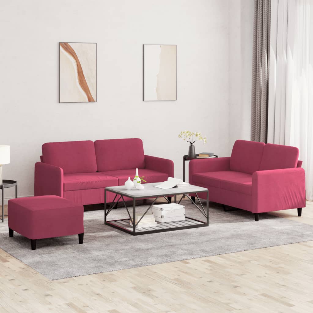 3-delige Loungeset fluweel wijnrood
