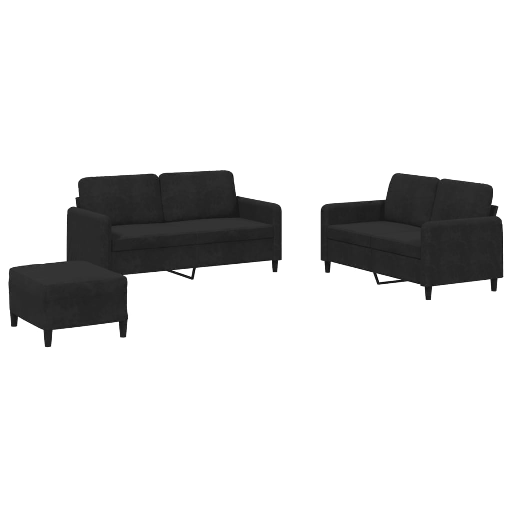 3-delige Loungeset fluweel zwart