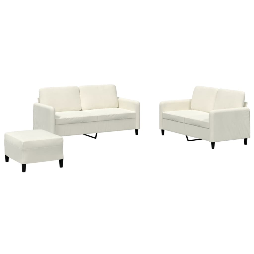 3-delige Loungeset fluweel crèmekleurig