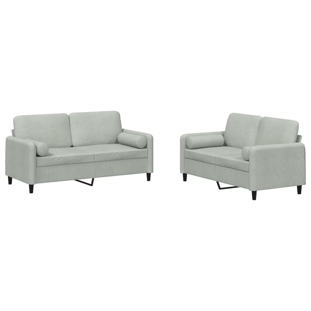 2-delige Loungeset met kussens fluweel lichtgrijs