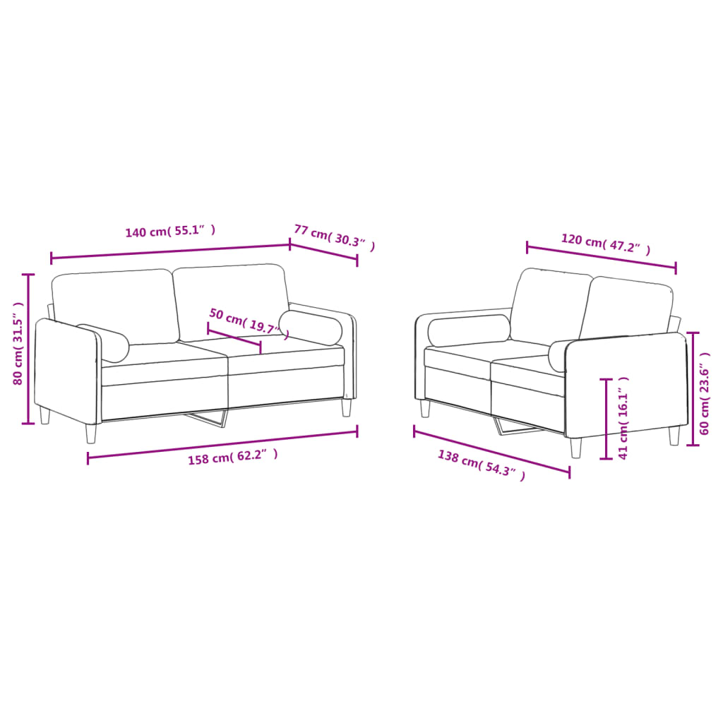 2-delige Loungeset met kussens fluweel lichtgrijs