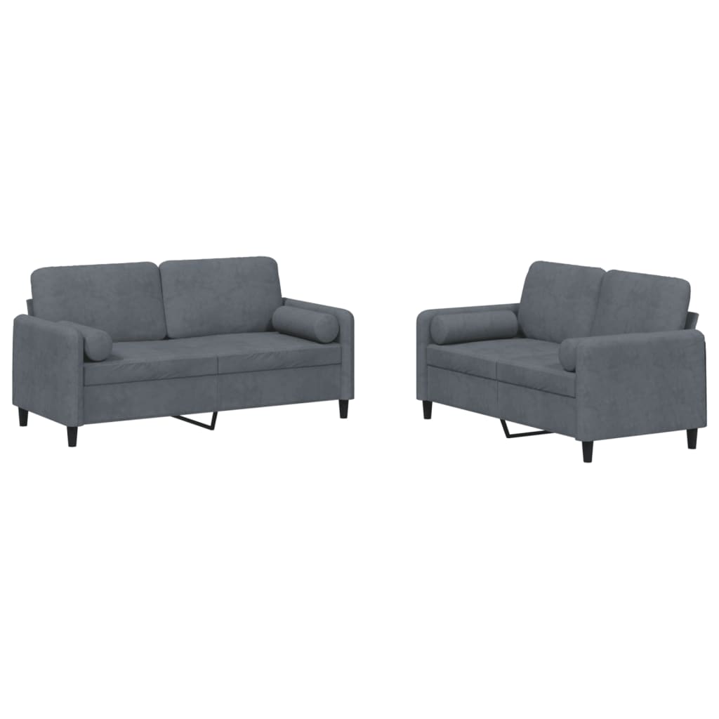 2-delige Loungeset met kussens fluweel donkergrijs