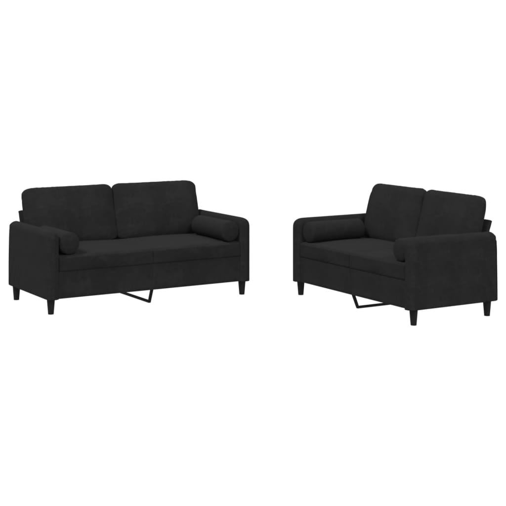 2-delige Loungeset met kussens fluweel zwart